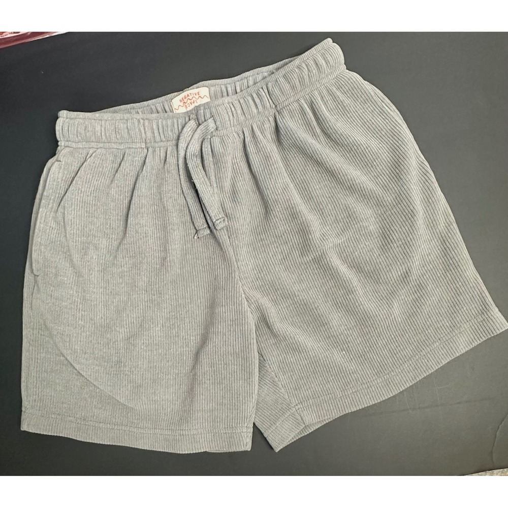 Negative Space Womens Grey Ribbed Knit Drawstring Lounge Shorts Size Medium